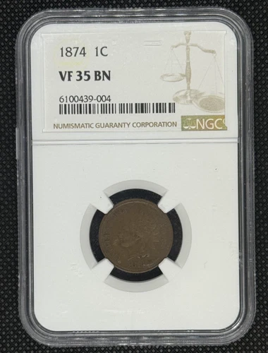 1874 1 CENT - NGC - VF 35 BN