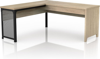 Modern L-Shaped Hidden Storage Desk with Lift Top - Natural Brown Finish