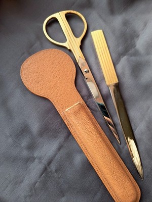 Vintage LERCHE Solingen West Germany 22K vergoldet Schreibtisch Set Schere