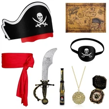 8 Pcs Pirate Costume Accessories Set Include Pirate Hat Headband Eye Patch Bi...