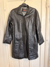 Damen Echtleder Mantel UK Größe 18 XL schwarz mittellang klassisch