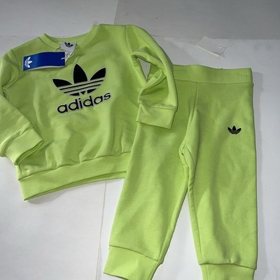 adidas 2 Piece Fleece Sweatshirt & Pant Set Little Kids Size 3T Lime Green NEW