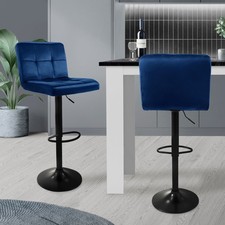 Lot de 2 tabourets de bar rembourrées en velours bleu chaise réglable en hauteur