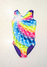 ULTRA SOFT GK ELITE Gymnastics Dance Leotard Adult Extra Small NEON Rainbow Star