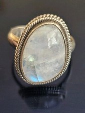 Large Rainbow Moonstone Ring 925 Sterling Silver Size 7.25 Pre-owned