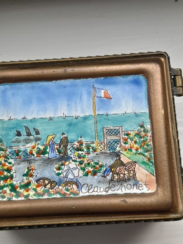 Kelvin Chen Enamel Trinket Box 2001 Claude Monet Seascape, 3 1/2" by 2 1/2" - Picture 2 of 6
