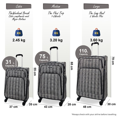 Leicht Koffer 8 Rad Gepäck Streifen Reise Trolley Hülle Weich Taschen - Bild 22 von 22