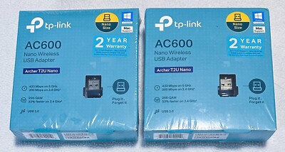 Lot Of 2 Tp-Link AC600 Nano Wireless USB Adapter Archer T2U Nano New SEALED