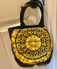 VTG GIANNI VERSACE SS1992 YELLOW BAROQUE PRINT VELVET  BAG
