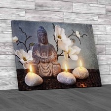 Buddha Zen Meditating With Ethnic Candles Canvas Print Large Picture Wall Art