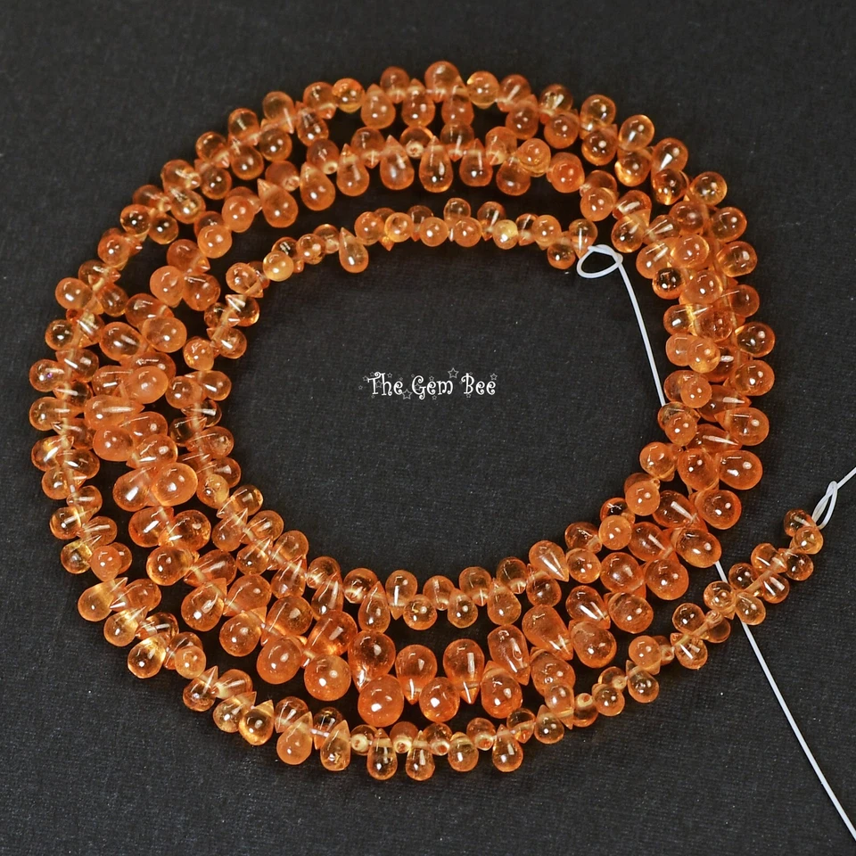 58CT Gem Orange Spessartite Mandarin Garnet Smooth Teardrop Briolette Bead 16" - Image 2 of 4