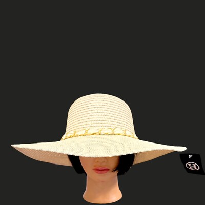 Lot of 4 Elegant Cream Sun Hats Elegant Beach Hat Cream With Ribbon Gold Chain | eBay main image 3