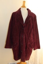 Dennis Basso -sz 2x Rich Maroon Burgundy 100% Suede Leather Long Coat Jacket