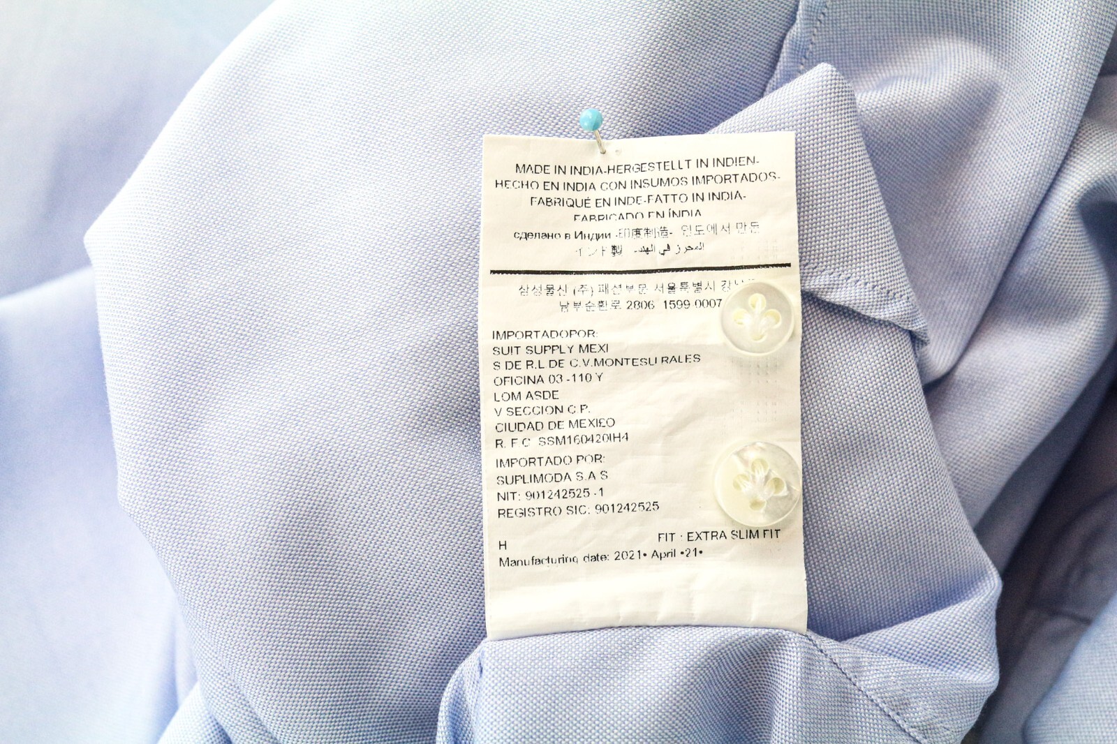 Suitsupply Herren Hemd 45/17 3/4 Extra Slim Blau Baumwolle Stretch