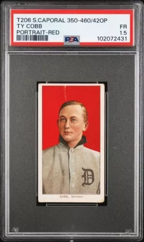 1909-11 T206 Set Ty Cobb Portrait-Red Sweet Caporal PSA 1.5 AMAZING COLOR TIGERS