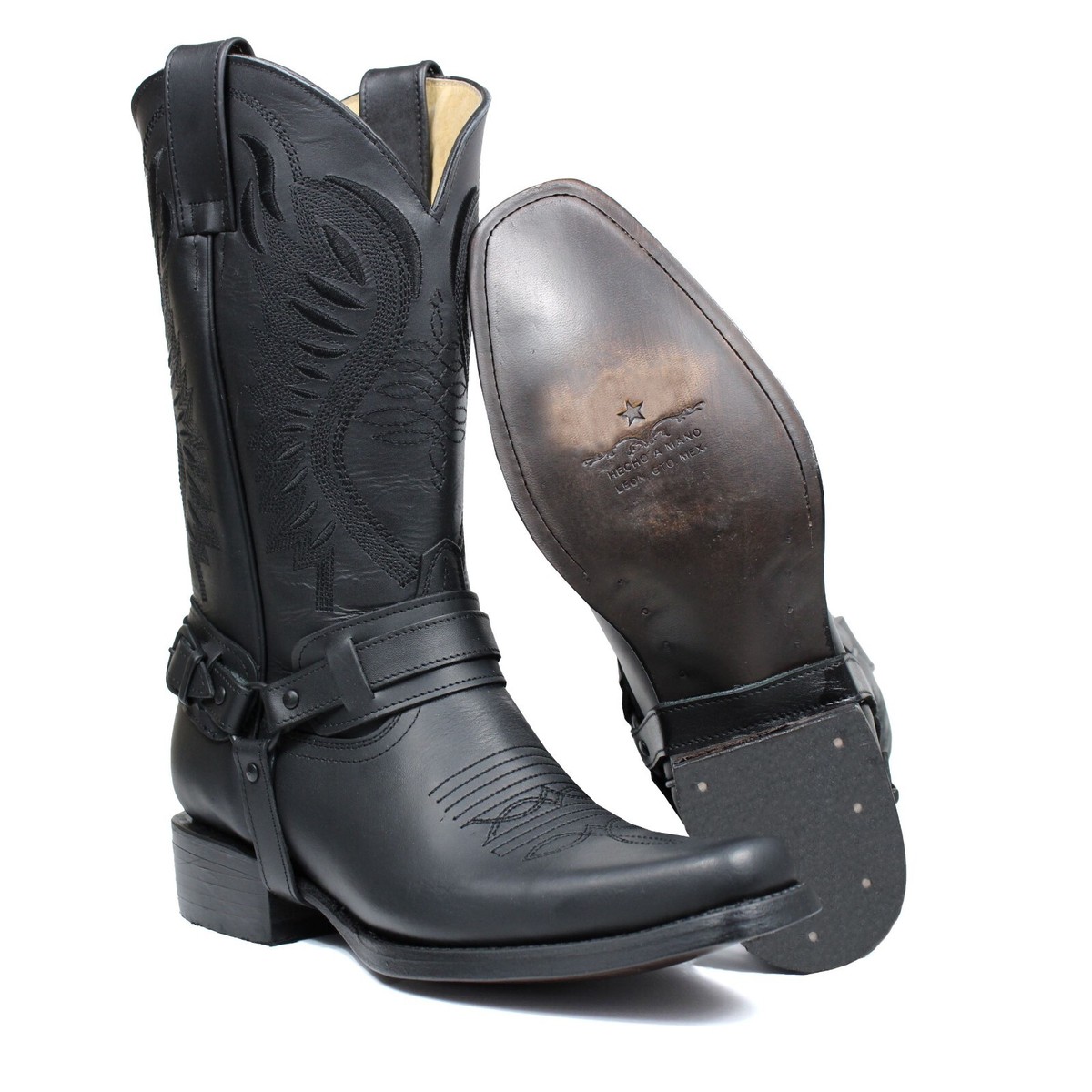 Men's Genuine Leather Cowboy Biker Boots Retro Riding Boots Botas Leather  Soles