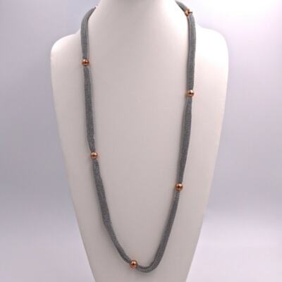Adami and Martucci Silver Mesh Long Necklace with Rose Gold Balls