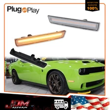 Clear Amber LED Front Side Marker Light Lamps Set Kit For 15-23 Dodge Challenger