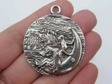 large CRESCENT MOON FAIRY ANGEL GODDESS pendant 22" Sterling Silver 925 necklace