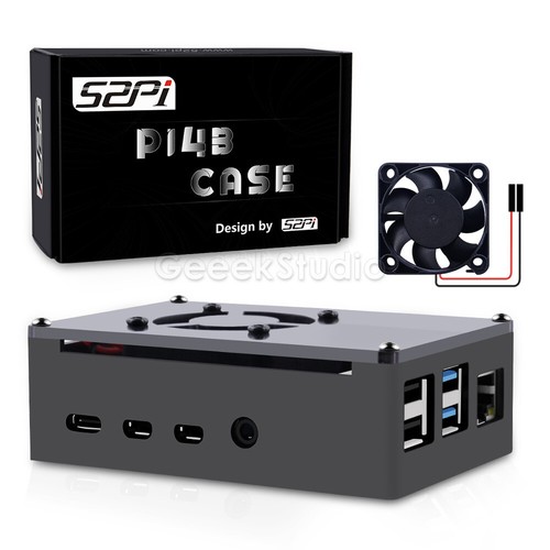 Raspberry Pi 4 Model B Aluminum Case Black Metal Enlosure with Quiet Fan - 第 1/7 張圖片