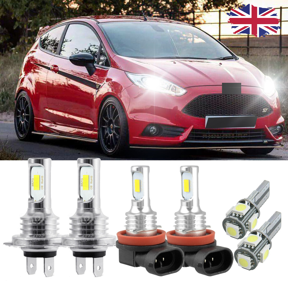 FOR Ford Fiesta MK7 6X White LED Xenon HID Low/Fog/Side Headlight