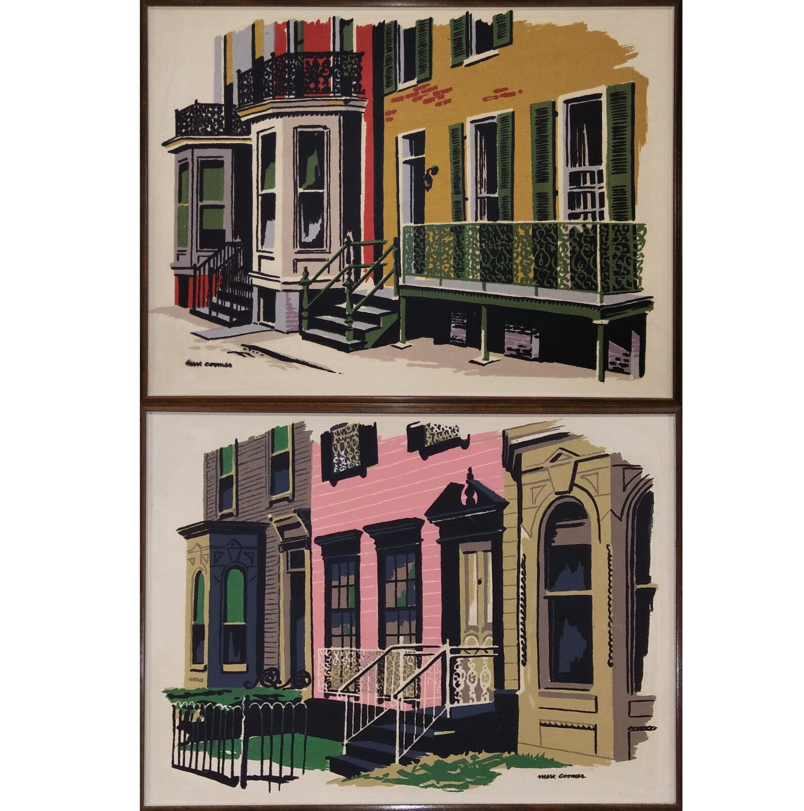 Lot of 2 Framed Mark Coomer Serigraphs - Georgetown & New Orleans MCM Art  Prints