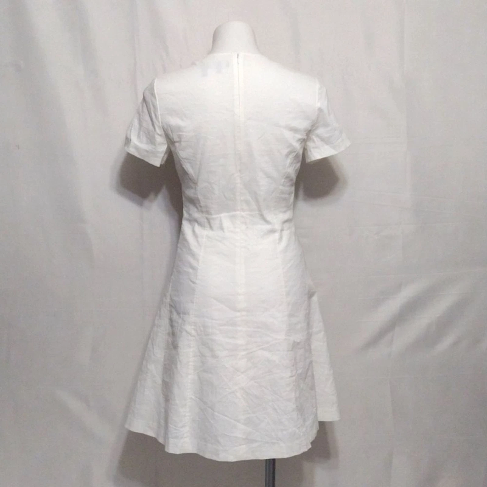 OFF WHITE Abito a tubino Theory bianco misto lino A Line con cuciture moderno minimalista US 4 $365