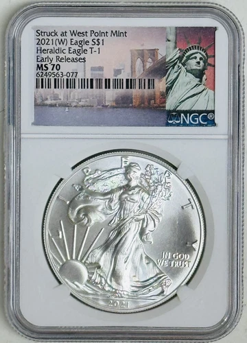 2021 (W) 1 oz Silver Eagle $1 “TOP POP - Heraldic Eagle T-1” NGC: MS70 #C993