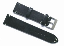 22mm 24mm Black/White Leather Classic Style Watch Band Handmade Silver Buckle