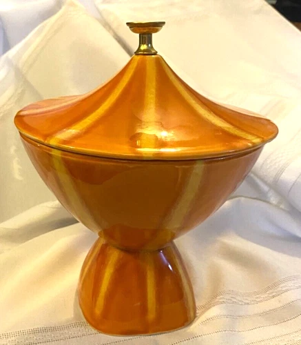 Hull Pottery Continental Orange Stripped Candy Dish MCM