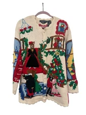 Vintage 1994 Eagles Eye Hand Knit Christmas Sweater Cardigan (Size L)