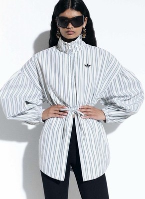 adidas Originals × ASOS size L funnel neck shirt with volume sleeves and stripes