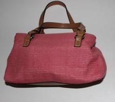 NWOT FOSSIL Pink Woven Straw  Leather Shoulder Bag Purse Handbag 75082 w Key