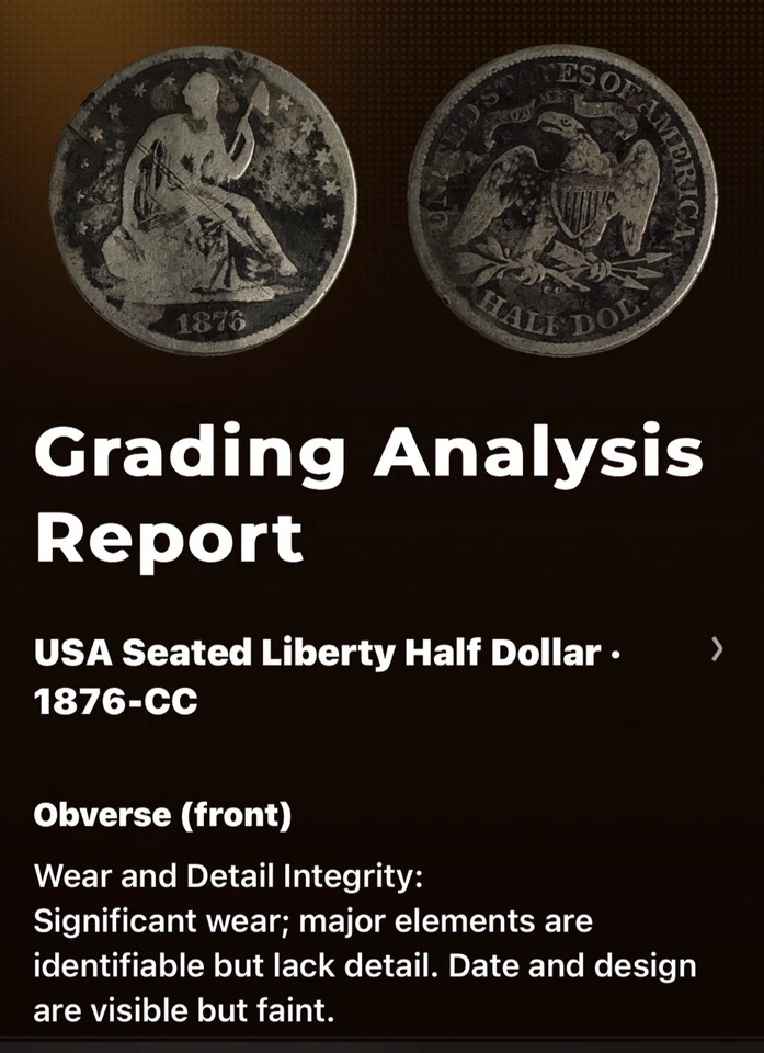 1876 CC LIBERTY SEATED HALF DOLLAR "VG/G CONIDTION" - PIECE OF THE OLD WEST!💥✅ - Image 4 of 4