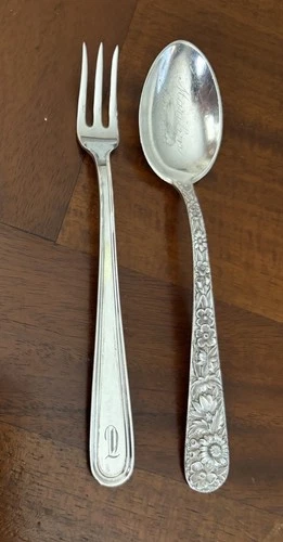 S KIRK & SON Sterling Silver REPOUSSE Teaspoon  & CALVERT Cocktail Fork 50g