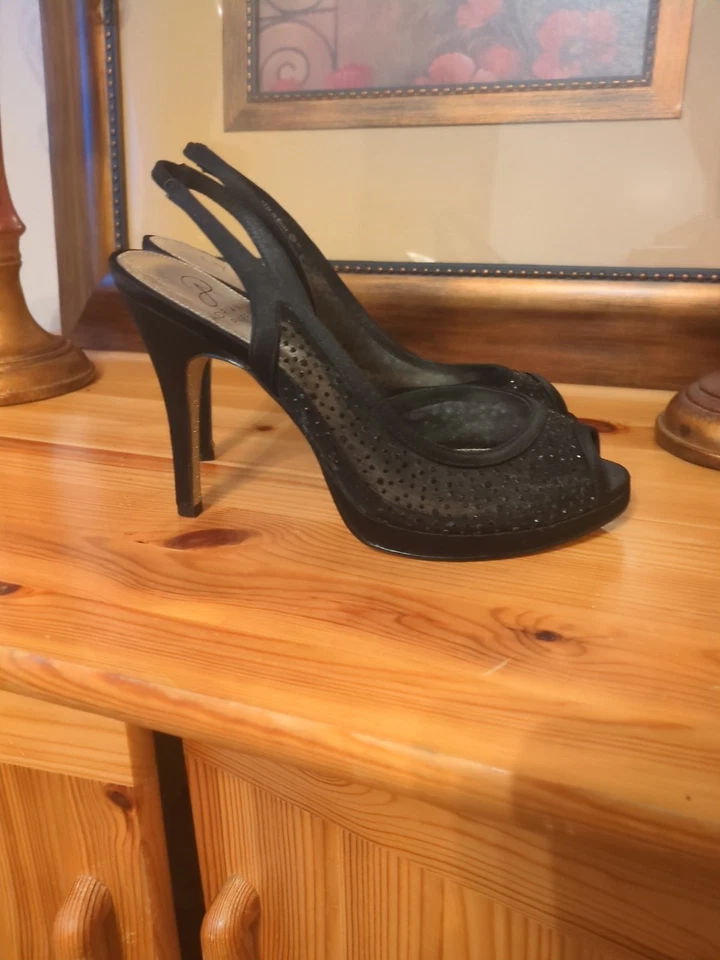 Adrianna Papell Black Rhinestone Slingback Heels 7M - Image 3 of 4