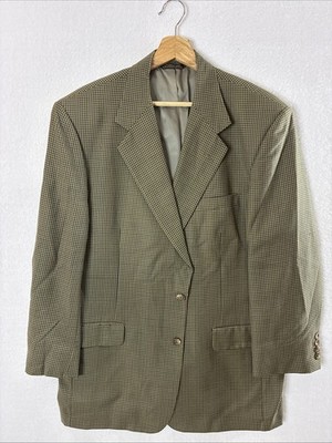 Tom James Corporate Image Men s Blazer 44L Green/Blue Houndstooth Suit Jacket