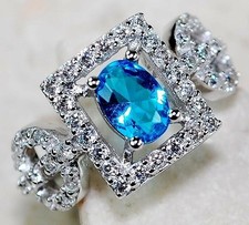 2CT Aquamarine  Topaz 925 Solid Sterling Silver Ring Jewelry Sz 7