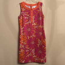 MONROE & MAIN Dress Women Sz 10 Pink Orange Bridal Party Floral Linen Sheath