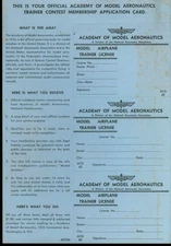 Official Academy Model Aeronautics Trainer Contest Membership Application 1962