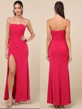 Lulu's Epitome of Allure Fuchsia Mesh Strapless Ruched Maxi Dress XS