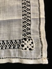 Lot of 3 Antique Linen Hand Made Fancy Drawn Lace Handkerchiefs