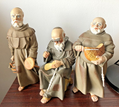 Vintage Algora Spanien Porzellan Mönch Figuren 3er Set Franziskanerbrüder Gres