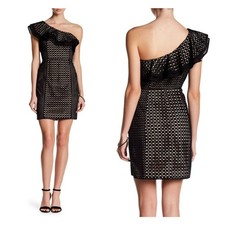 J.Crew Collection Black One-Shoulder Eyelet Dress Cotton Size 4