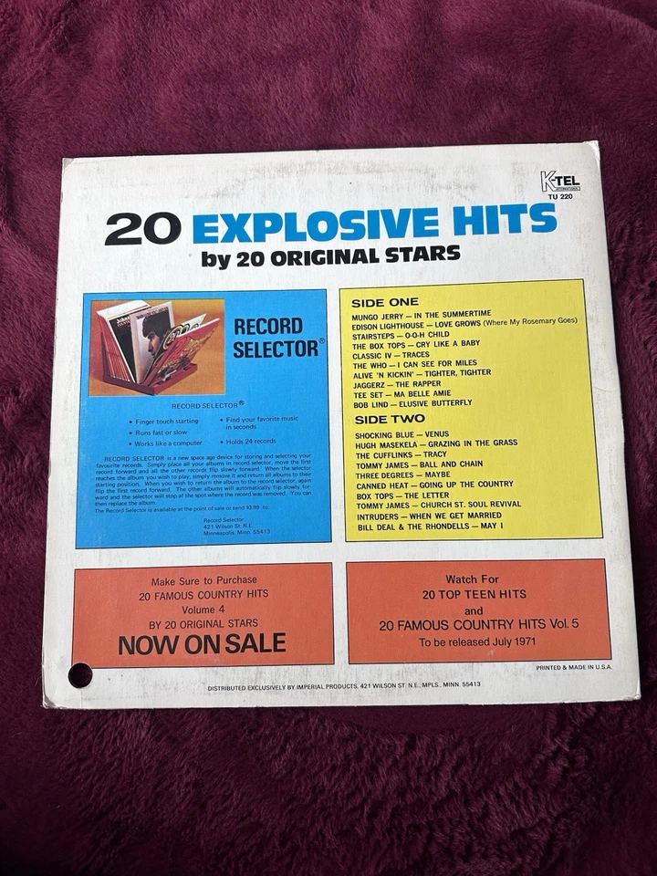 20 Explosive Hits – K-Tel TU-220 (1971) – Original Stars – VG+/VG Compilation LP - Image 2 of 4