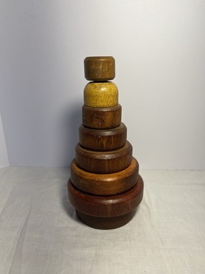 Vintage Wooden Roly Poly Stacking Rings Toy Antique 6  Baby Toddler Toys