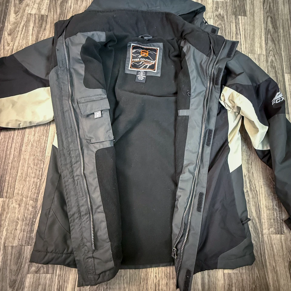 Chaqueta de invierno Free Country FCXtreme para hombre mediana con capucha esquí nieve negra gris Foto 3 de 4