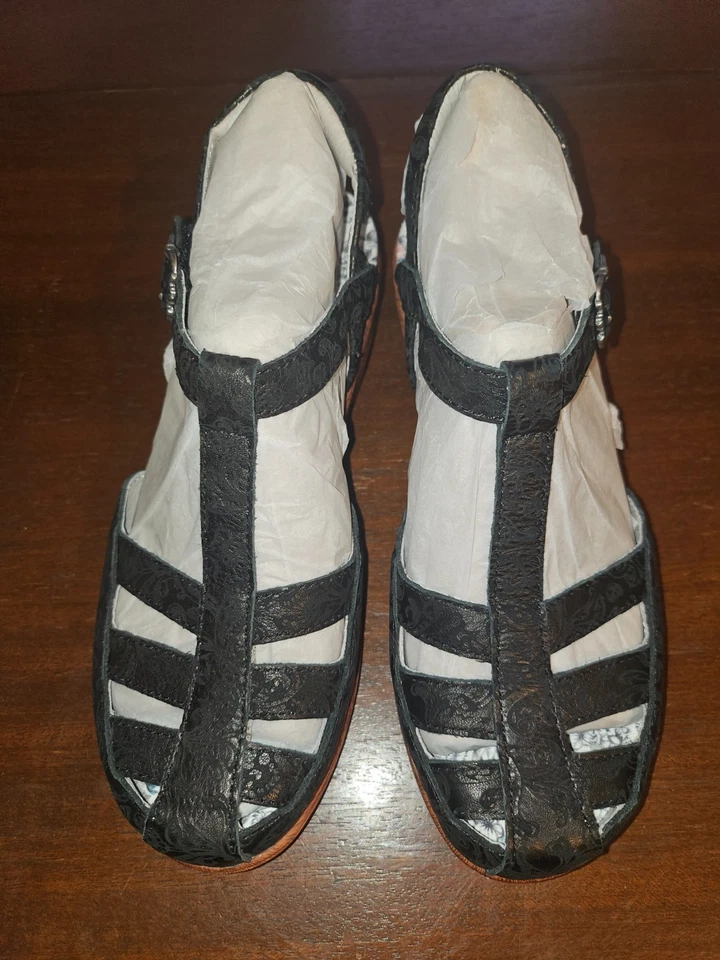 Женские кожаные босоножки Alegria на танкетке с пряжкой ремешком черные размер 5 ЕС 36 НОВЫЕ - Изображение 2 из 4