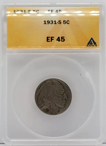 1931-S Buffalo Nickel 5c - Graded ANACS EF45