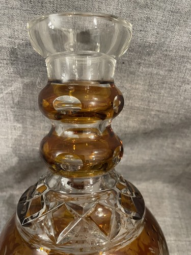 Bohemian Czech Amber Crystal Decanter 15.5” With Stopper Read Desc - Picture 10 of 10